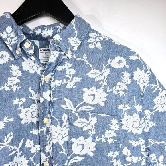 Vintage Bonobos Blue White Chambray Floral Standard Fit Button Down Shirt - Picture 4 of 6